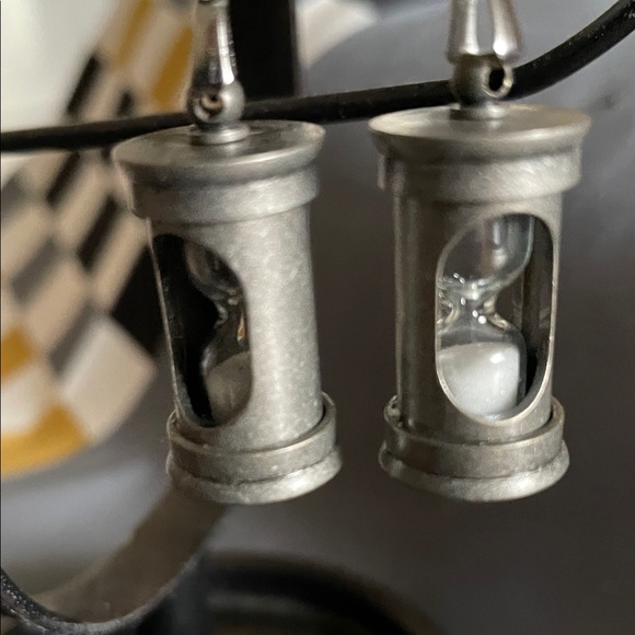 Hand Crafted Metallic Hourglass Earrings - Picture 3 of 5